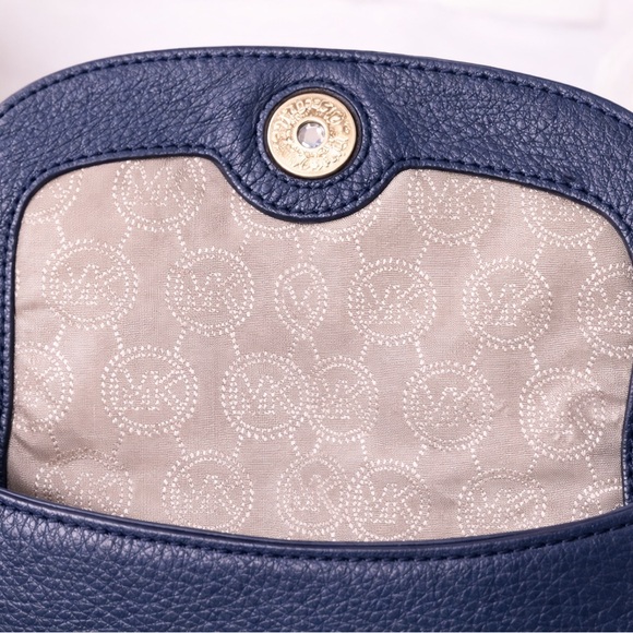 Michael Kors Navy Pebbled Leather Crossbody with Gold Accents - Picture 4 of 6